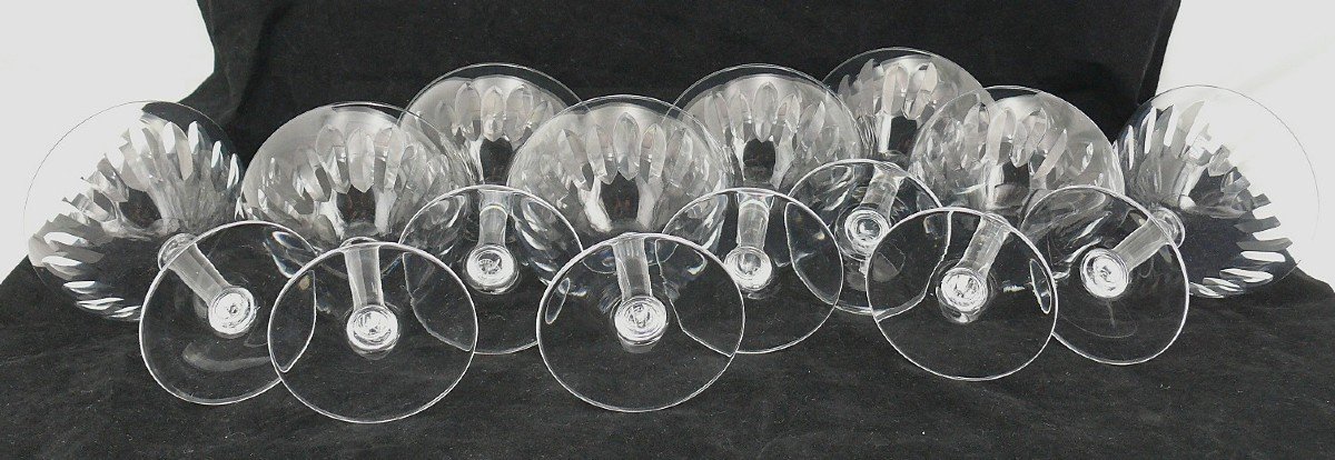 Baccarat Lorraine Model, 8 Cut Crystal Champagne Glasses, Signed, Excellent Condition.-photo-3