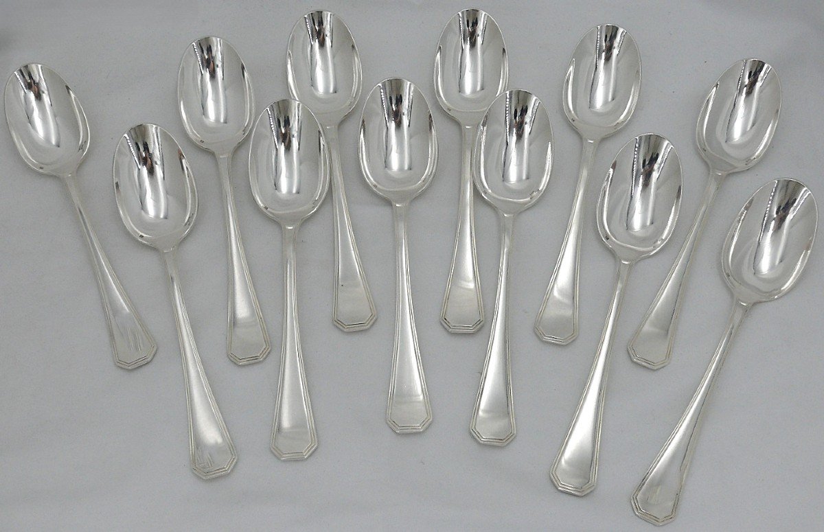 Christofle Model America, 37 Piece Silver Plated Metal Cutlery Set, Excellent Condition.-photo-1