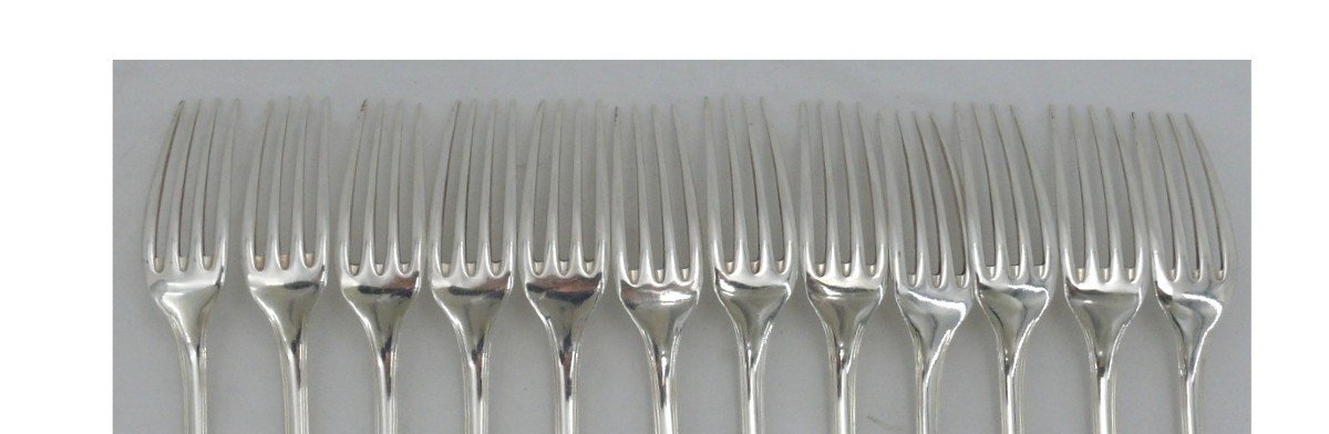 Christofle Model America, 37 Piece Silver Plated Metal Cutlery Set, Excellent Condition.-photo-7