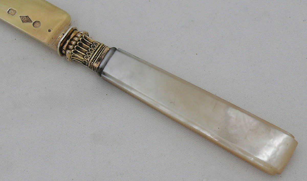 Cardeilhac, 12 Fruit Knives, Silver Gilt And Mother-of-pearl, Old Hallmark.-photo-4