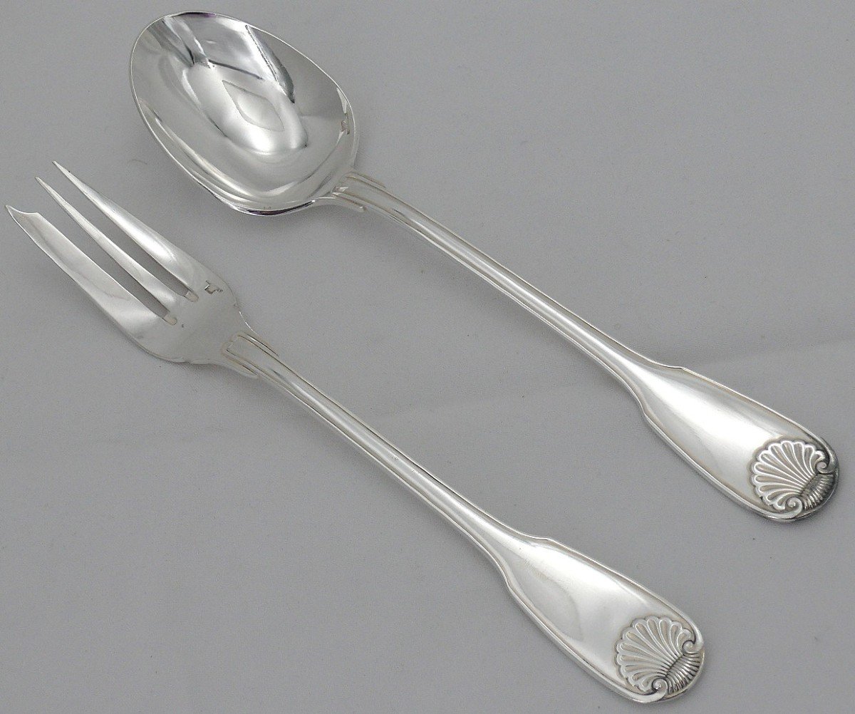 Christofle Vendôme, Set Of 8 Serving Cutlery, Silver Plated Metal, Excellent Condition.-photo-3