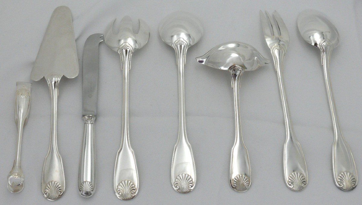 Christofle Vendôme, Set Of 8 Serving Cutlery, Silver Plated Metal, Excellent Condition.-photo-5