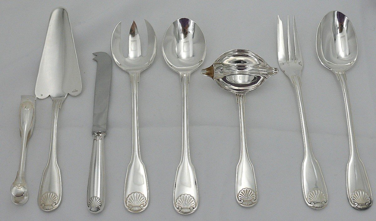 Christofle Vendôme, Set Of 8 Serving Cutlery, Silver Plated Metal, Excellent Condition.