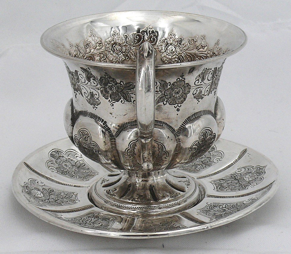 Engraved Silver Cup And Saucer, Solid Minerva, Napoleon III, Eugène Roussel-doutre.-photo-1