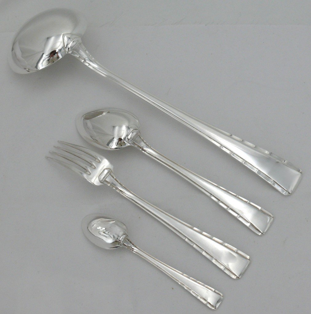 Ercuis Neptune, Art Deco, 37 Piece Silver Plated Cutlery Set, Excellent Condition.-photo-4