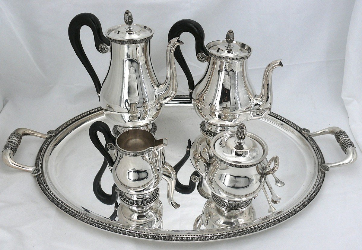 Christofle Malmaison Model, 6 Piece Tea/coffee Set, Silver Plated Metal, Excellent Condition.-photo-2