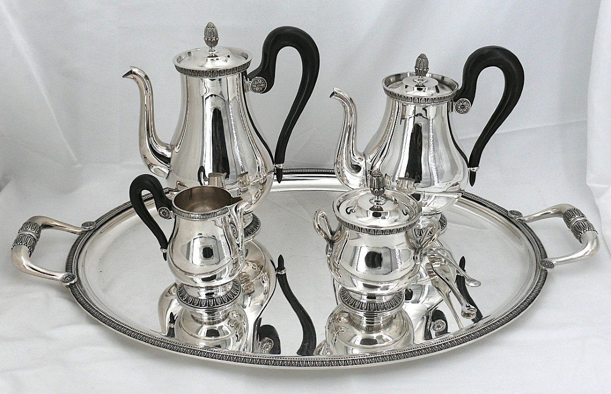 Christofle Malmaison Model, 6 Piece Tea/coffee Set, Silver Plated Metal, Excellent Condition.-photo-1