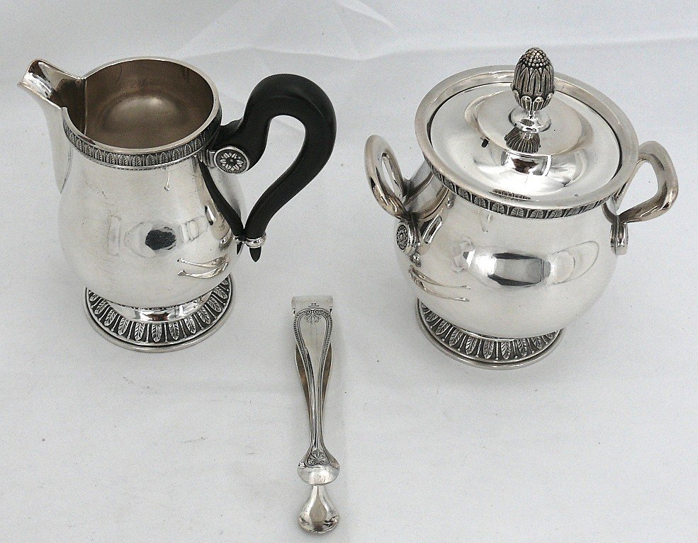 Christofle Malmaison Model, 6 Piece Tea/coffee Set, Silver Plated Metal, Excellent Condition.-photo-5