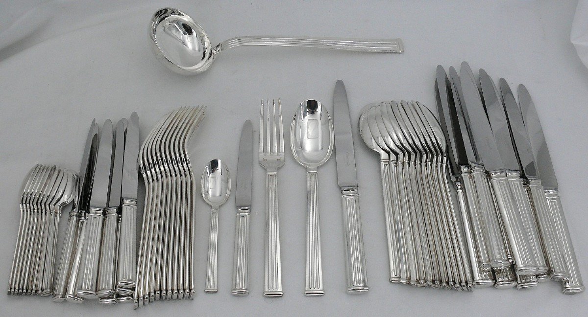 Christofle Triade Model, 61-piece Silver-plated Metal Cutlery Set, Near New.-photo-2