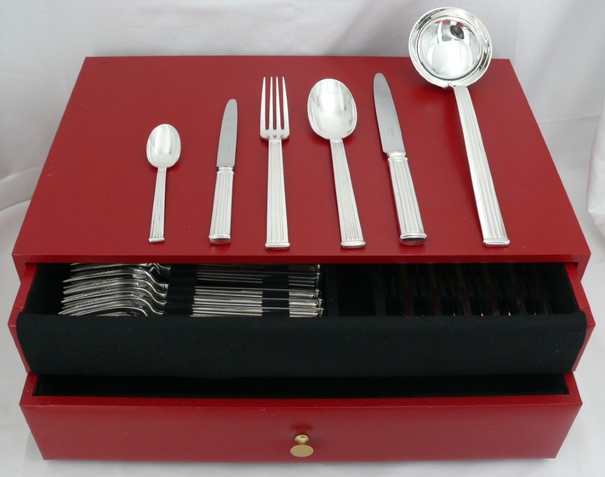 Christofle Triade Model, 61-piece Silver-plated Metal Cutlery Set, Near New.