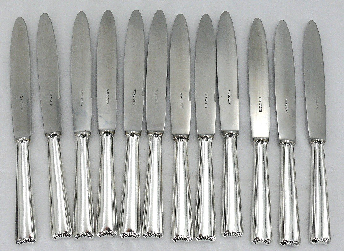 Ercuis Cambodia Model, Art Deco Cutlery Set 49 Pieces, Silver Plated Metal, Excellent Condition.-photo-1