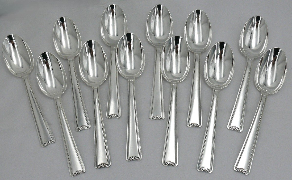 Ercuis Cambodia Model, Art Deco Cutlery Set 49 Pieces, Silver Plated Metal, Excellent Condition.-photo-2