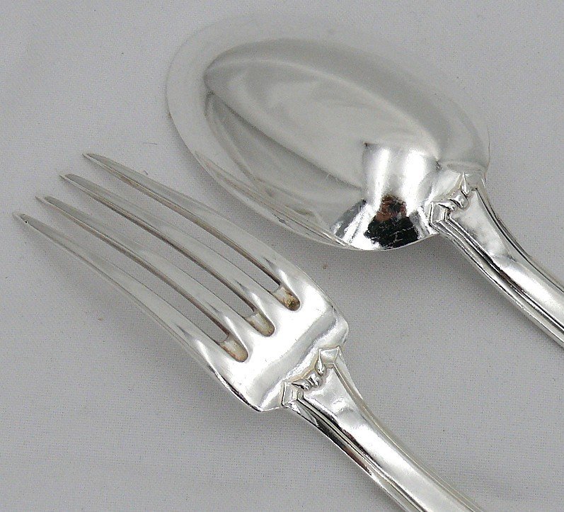 Ercuis Cambodia Model, Art Deco Cutlery Set 49 Pieces, Silver Plated Metal, Excellent Condition.-photo-3