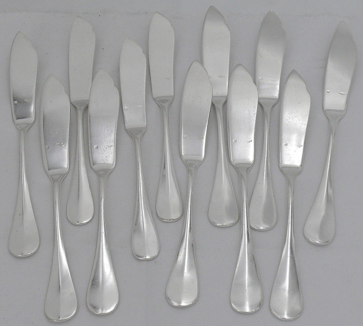 Ercuis, Compagnie Des Wagons Lits, 12 Fish Cutlery Sets, Baguette, Silver Metal.-photo-3