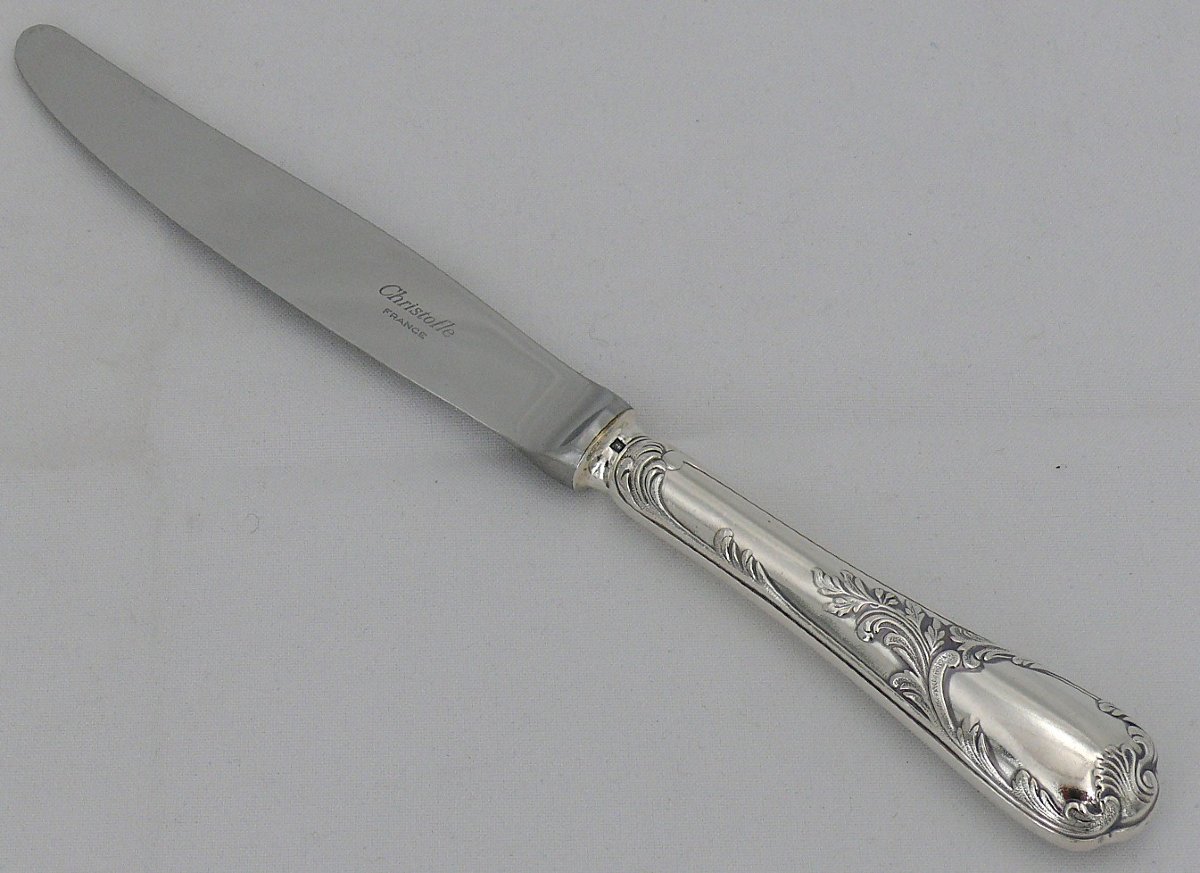 Christofle Marly Model, 12 Silver-plated Table Knives, In Excellent Condition.-photo-2