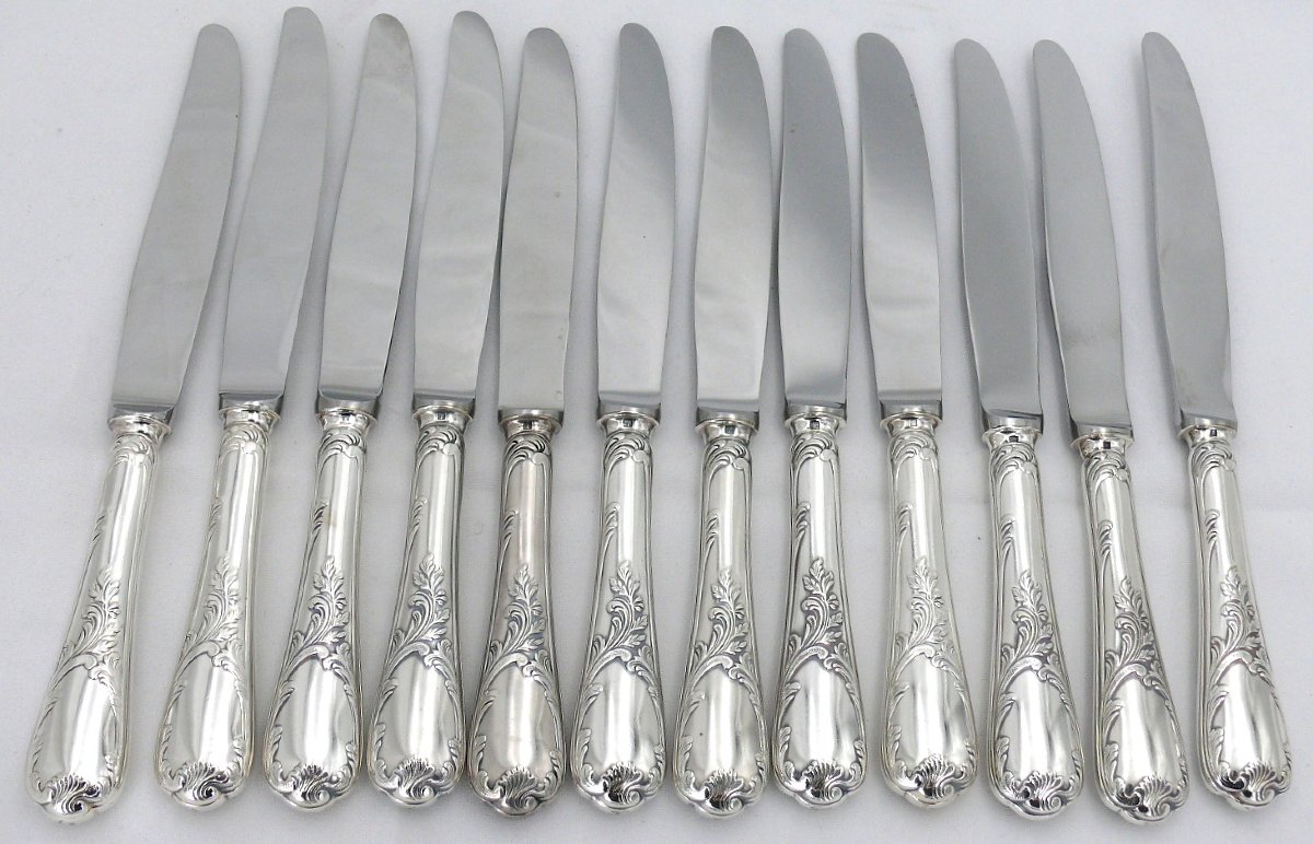 Christofle Marly Model, 12 Silver-plated Table Knives, In Excellent Condition.-photo-2