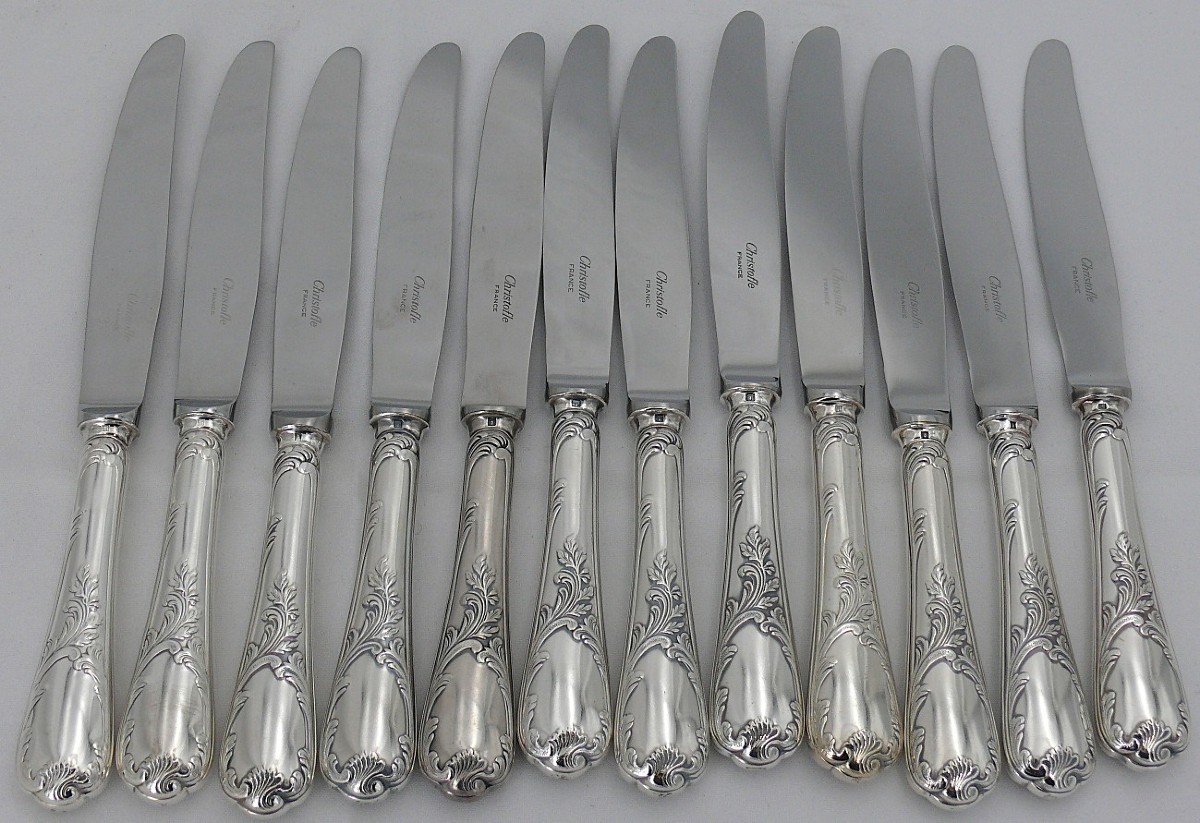 Christofle Marly Model, 12 Silver-plated Table Knives, In Excellent Condition.