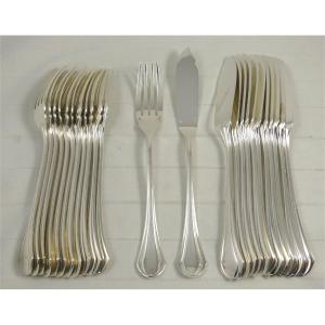 Christofle Model Printania, 12 Fish Cutlery, 24 Pieces, Excellent Condition.