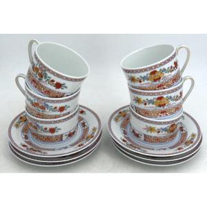 Bernardaud Model Pondichery Limoges Porcelain, 6 Tea Cups, Excellent Condition.