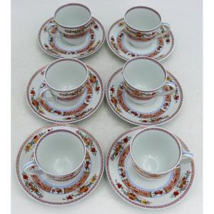 Bernardaud Pondichery Model, Limoges Porcelain, 6 Coffee Cups In Very Good Condition.