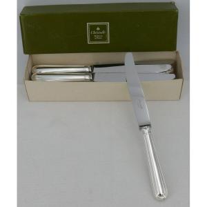 Christofle Albi Model, 12 Table Knives, Silver Metal, 24.5 Cm, Excellent Condition.