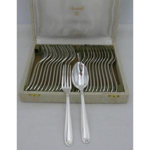 Christofle Marot Model/small Shell 12 Dessert/dessert Place Settings, 24 Pieces, Silver Metal