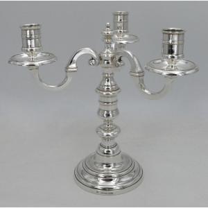 Puiforcat, Beautiful 3-light Candlestick In Silver Metal, Excellent Condition.