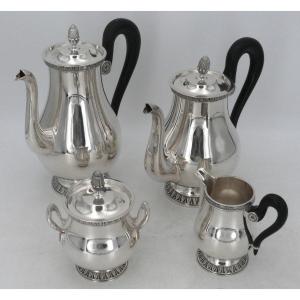 Christofle Malmaison Model, 4 Piece Tea/coffee Set, Silver Plated Metal, Excellent Condition.