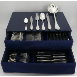 Christofle Pompadour Model, 61 Piece Silver Plated Metal Cutlery Set, Excellent Condition.