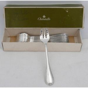 Christofle Malmaison Model, 12 Silver-plated Oyster Forks, Excellent Condition.