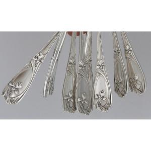 12 Tea/coffee/dessert Spoons, Maxim's/maxim Iris Model, Art Nouveau, Silver Plated Metal, 14.8 Cm