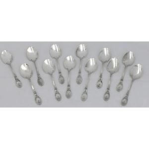 Lapparra Model Baron Gérard, 12 Solid Silver Minerva Ice Cream Spoons/scoops.