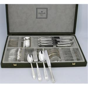 Christofle Villeroy Model, Dessert, Entremets Cutlery Set, 48 Pieces In Silver Metal.