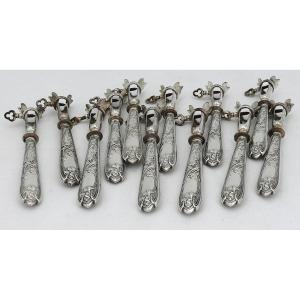 12 Silver Minerva Chopsticks/tongs, Art Nouveau, Circa 1900.