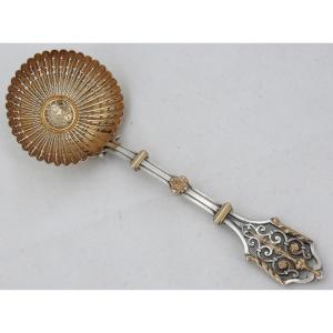 Henri Soufflot, Renaissance Style Sprinkling Spoon, Silver Vermeil, Openwork.