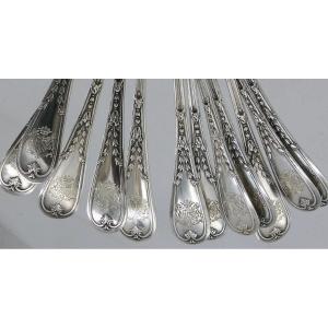 Puiforcat Louis XVI Garland 6 Coffee Spoons + 6 Cake Forks Silver Minerva Coat Of Arms