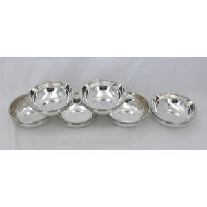 Christofle Malmaison Model, Very Beautiful Set Of 6 Finger Bowls, Silver Metal, Excellent Condition.