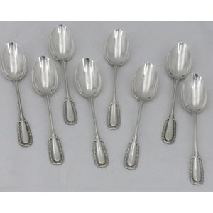 Puiforcat, 8 Coffee Spoons, Moka, Laurel Frieze Model, Solid Silver Minerva.