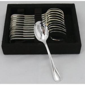 Christofle Malmaison Model, 12 Ice Cream Spoons/scoops, Silver Metal, Excellent Condition.