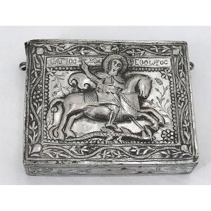 Solid Greek Silver Missal Box, Saint George And The Dragon, Late 19th/early 20th Century.