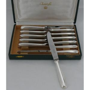 Christofle Perles Model, 12 Dessert, Cheese And Entremet Knives, In Silver Metal.