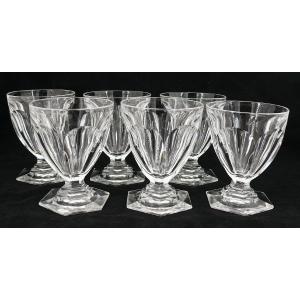 Baccarat Model Bourbon, 6 Water Glasses, Crystal, Signed, 11.6 Cm, Excellent Condition.