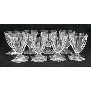 Baccarat Model Bourbon, 8 Wine Glasses, Crystal, Signed, 9.2 Cm, Excellent Condition.