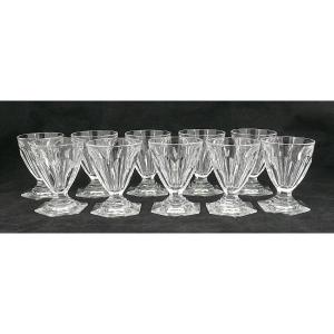 Baccarat Bourbon, 10 Verres à Porto, Cristal, Signés, 8 Cm, Excellent état.