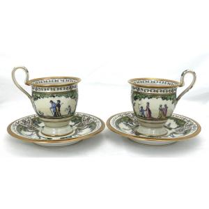 Raynaud, Porcelaine De Limoges, Promenade Au Palais Royal, Paire De Tasses En Excellent état.