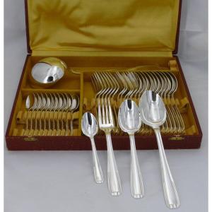 Alfenide/christofle Paris Model, 38 Piece Cutlery Set, Art Deco, Silver Plated Metal.