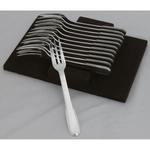 Christofle Laos Model, 12 Cake Forks, Silver Plated Metal, Excellent Condition, 17 Cm.