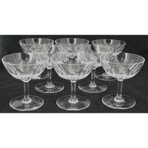 Baccarat Modèle Lorraine, 8 Coupes à Champagne Cristal Taillé, Signées, Excellent état.