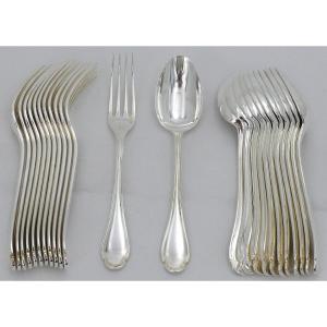 Christofle Pompadour Model, 12 Dessert/entremet Cutlery Sets, 24 Pieces, 17 Cm, Silver Metal.