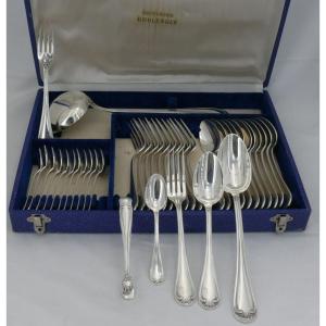 Boulenger Louis XV Rocaille Model, 39 Piece Silver Plated Metal Cutlery Set.